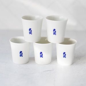 Ozeki blue white sake shot glasses lot of 5 Japan